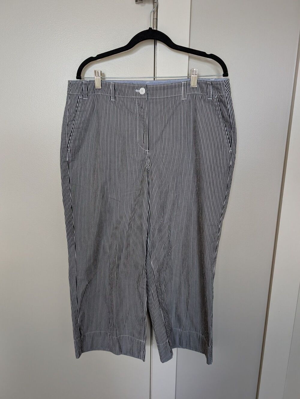 Talbots The Deck Pants White And Black Striped Wide Leg Cropped sz 12 Nautical
